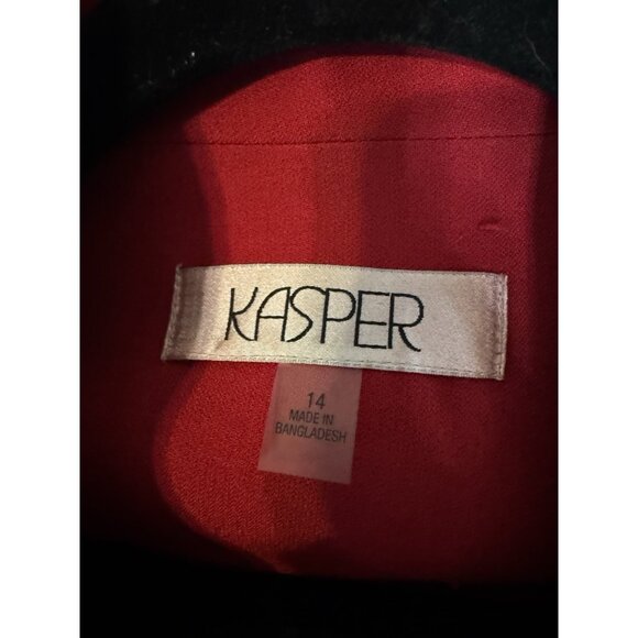 Kasper Suit Jacket Blazer 14 Red Classic 1 Button Stretch Office Career - Picture 9 of 12